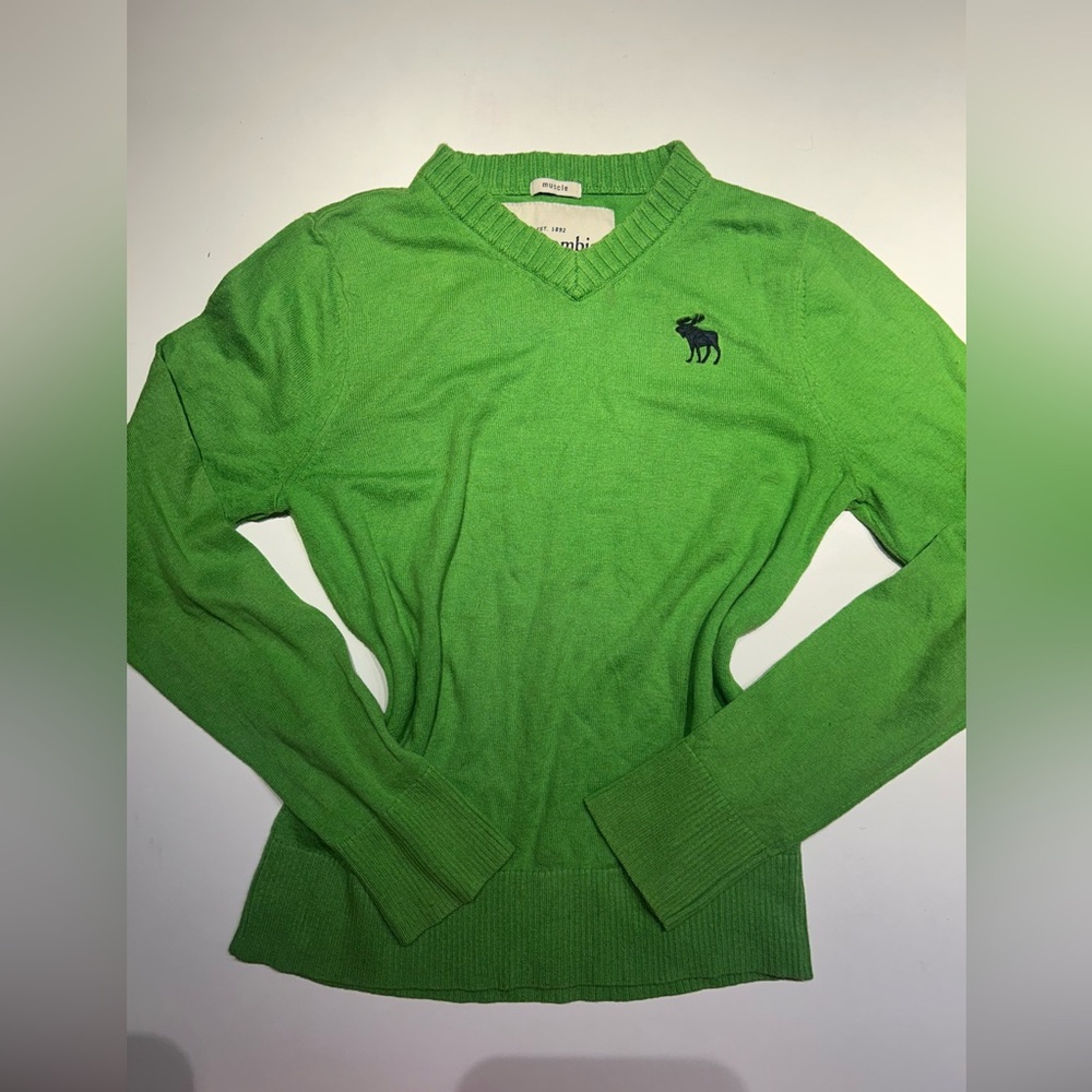 Abercrombie & Fitch Vibrant Green V-Neck Sweater